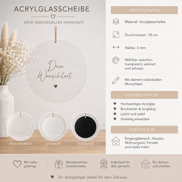 Alternative view of Personalisiertes Acrylschild mit Wunschtext – rundes Türschild & Dekoschild 'schwarz'
