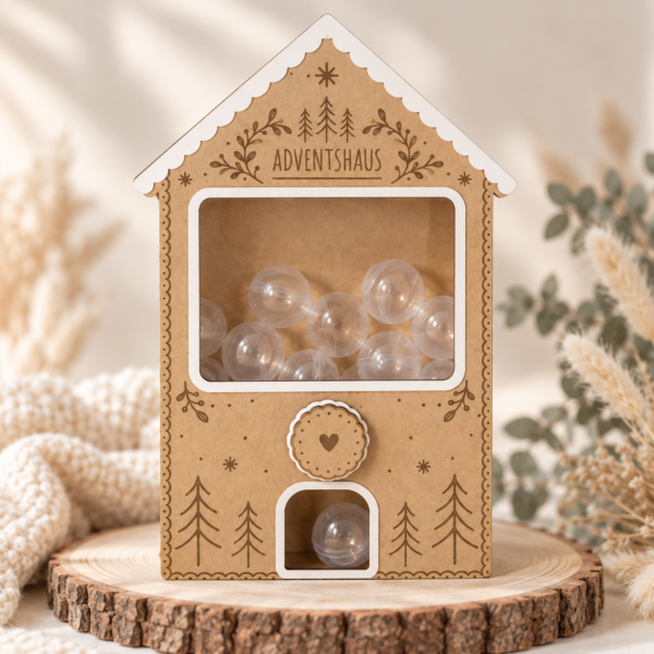 Adventshaus Kapselautomat – Adventskalender für 24 Kapseln | Wiederverwendbarer Adventskalender aus Holz